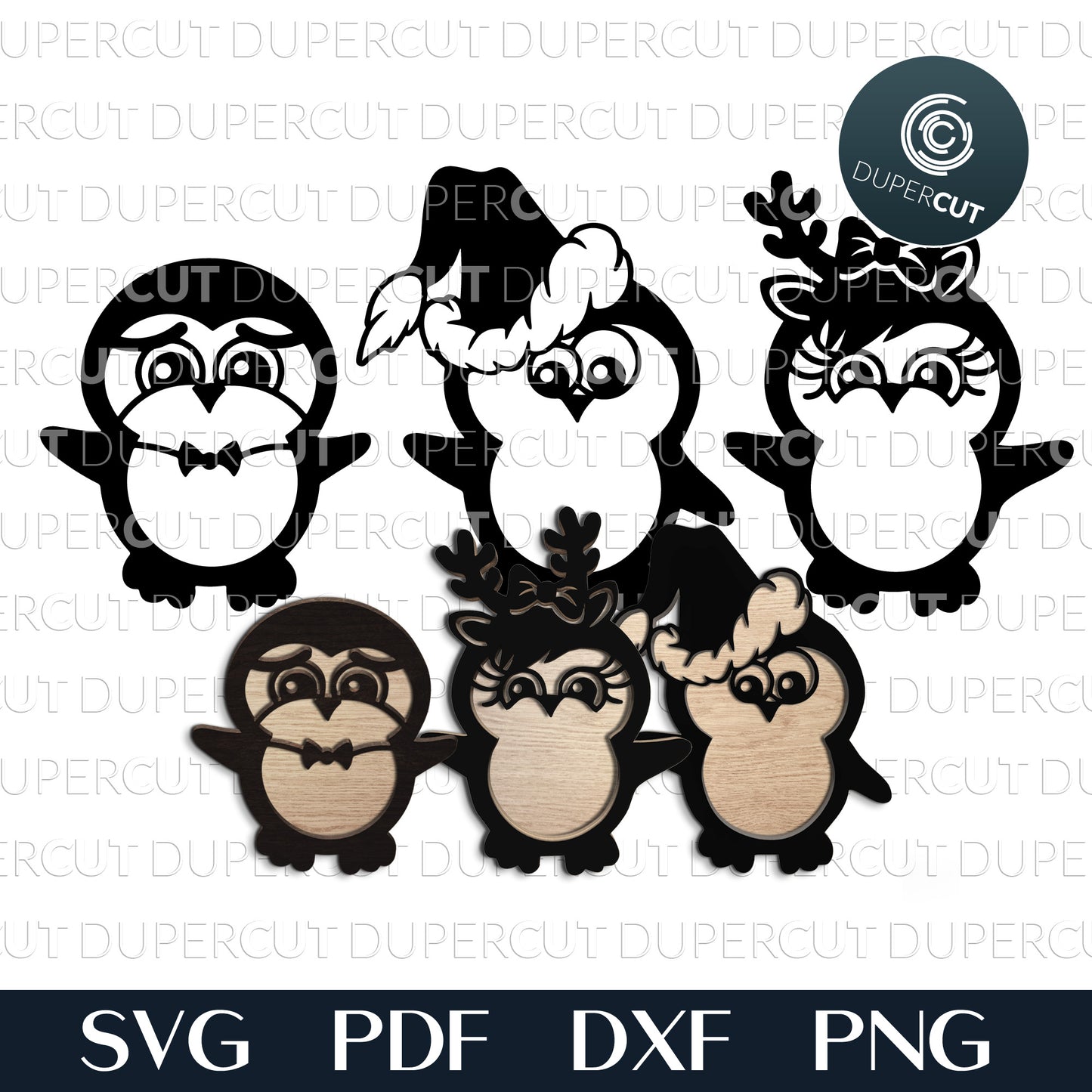 Christmas penguins bundle - SVG PDF DXF layered cutting files for laser and digital machines, Glowforge, Cricut, Silhouette, CNC plasma