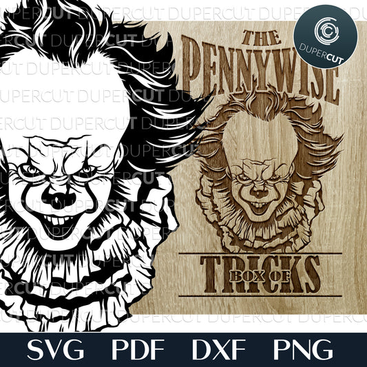 Pennywise clown, Stephen King IT, crafting template - SVG DXF JPEG files for CNC machines, laser cutting, Cricut, Silhouette Cameo, Glowforge engraving