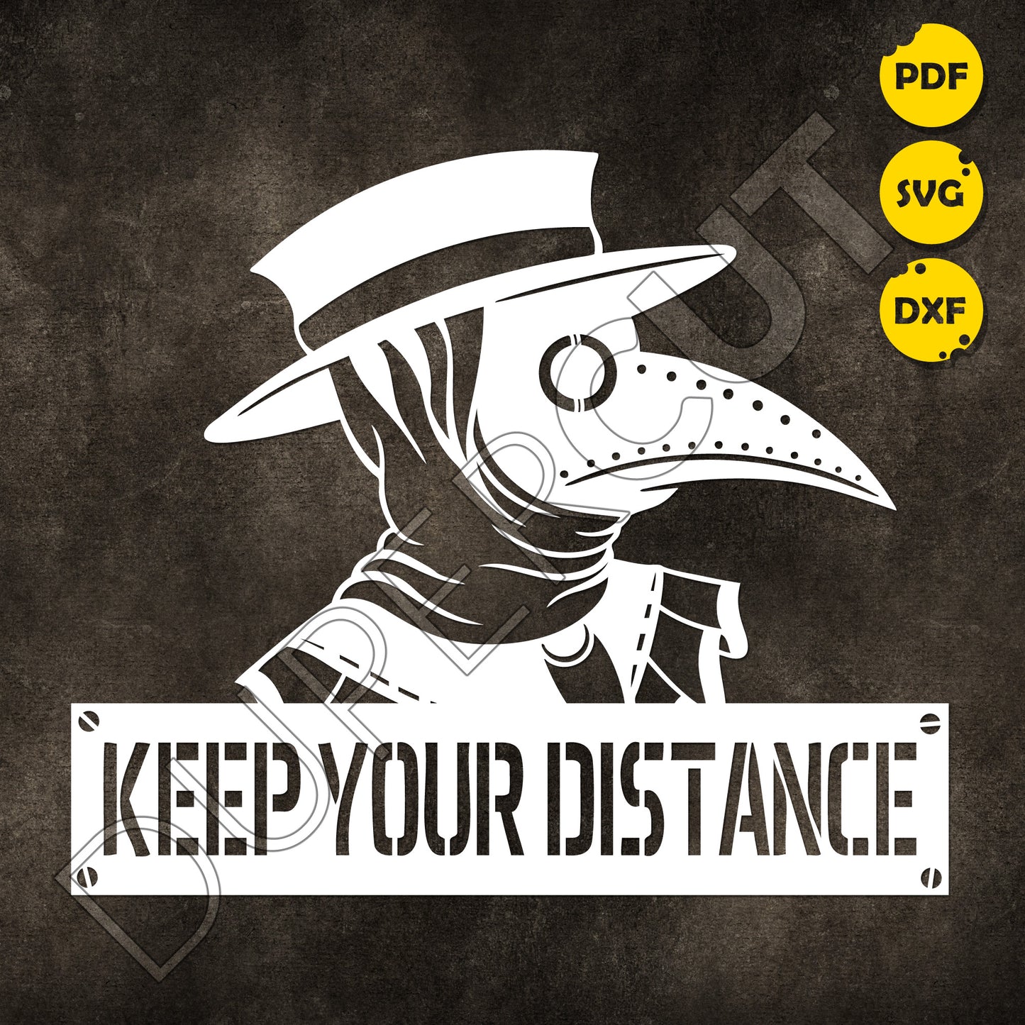 Plague doctor, Keep your distance sign. SVG PNG DXF files Paper cutting template for personal or commercial use. Vinyl template cutting files for Cricut, Glowforge, Silhouette, CNC