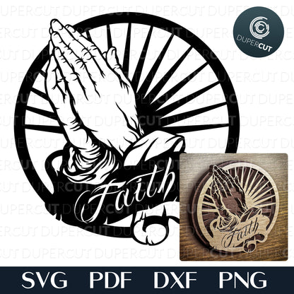 Praying hands DIY layered wood laser cutting template - SVG DXF PDF files for Cricut, Glowforge, Silhouette Cameo, CNC Machines