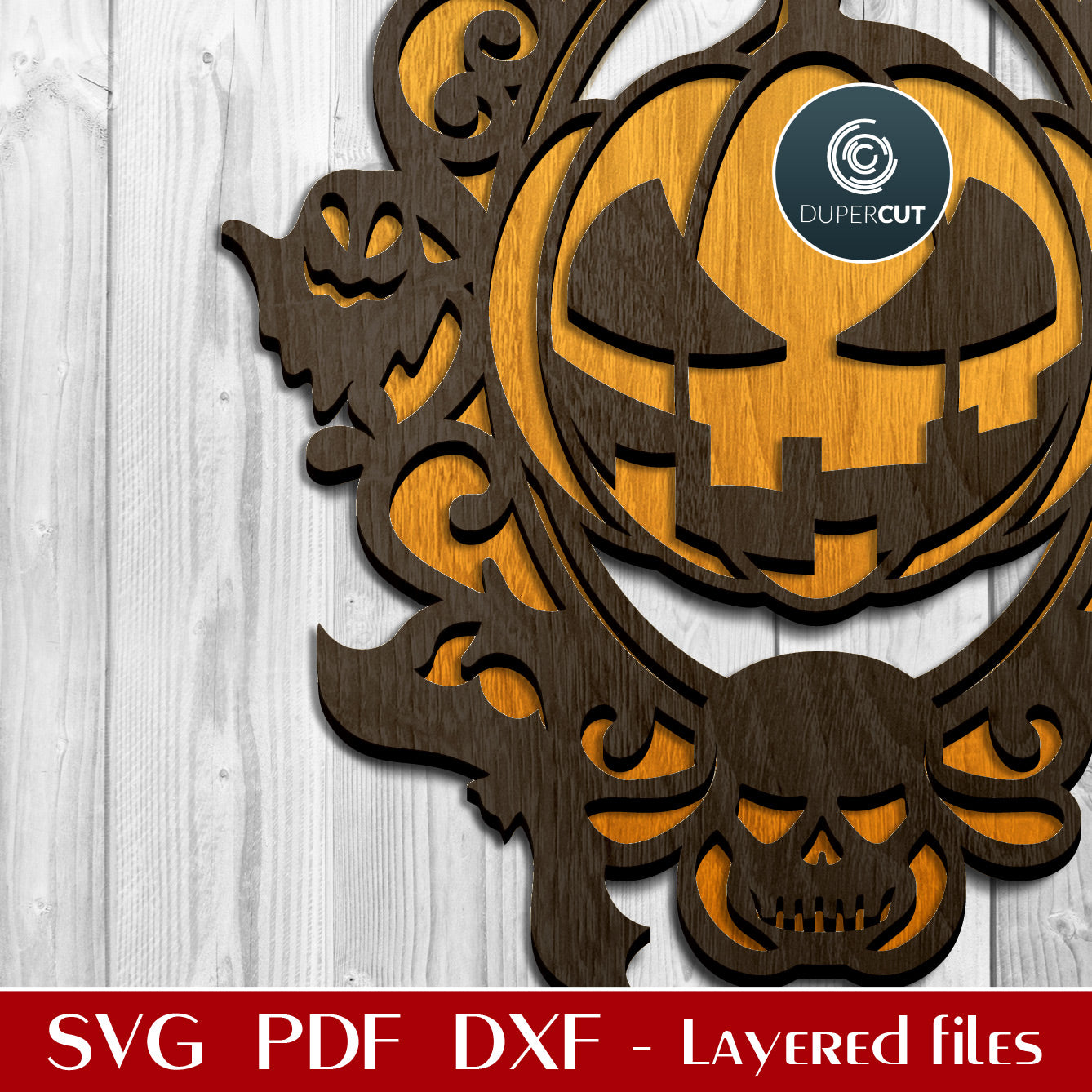 Halloween frame with pumpkin, skulls and ghosts - SVG DXF PNG layered cutting files for Glowforge, Cricut, Silhouette Cameo, CNC plasma laser machines by DuperCut