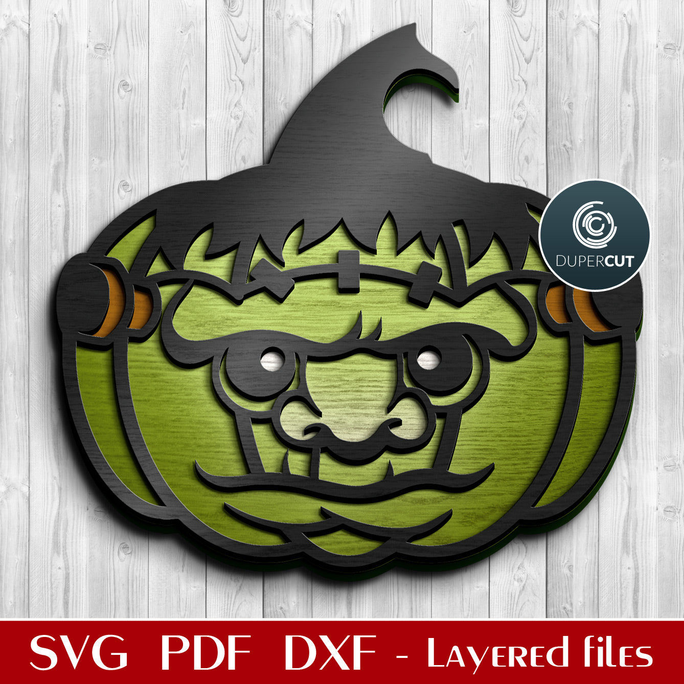 Frankenstein monster pumpkin Halloween decoration - SVG PNG DXF vector laser cutting files for Cricut, Glowforge, Silhouette, CNC plasma machines by DuperCut