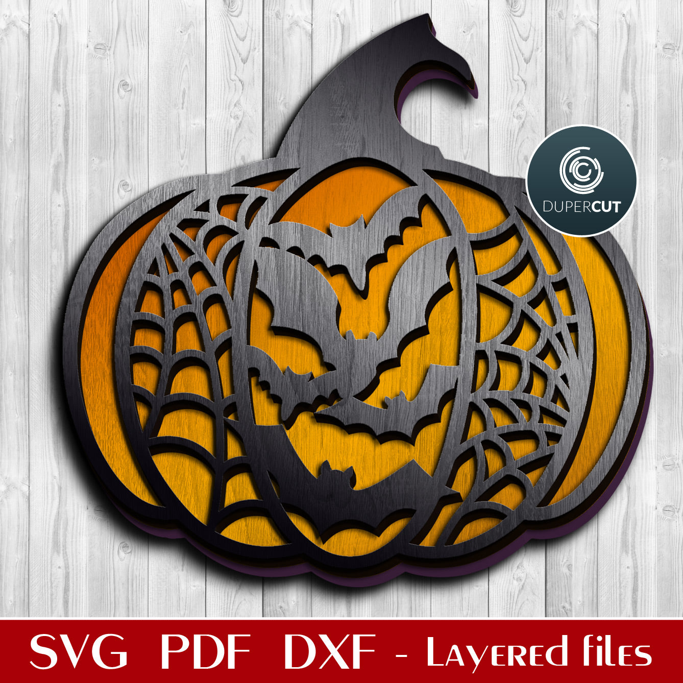 Decorative Halloween pumpkin - SVG PNG DXF layered cutting files for Glowforge, Cricut, Silhouette, laser CNC plasma machines