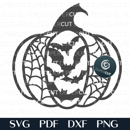 Decorative Halloween pumpkin template - SVG PNG DXF paper cutting files for Glowforge, Cricut, Silhouette, laser CNC plasma machines