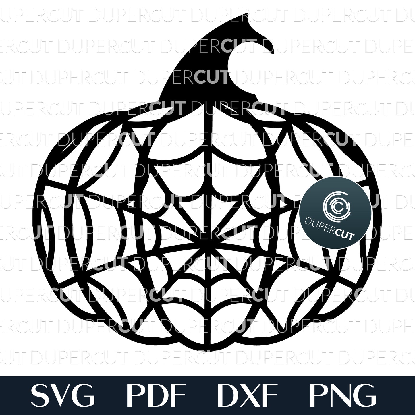 Halloween pumpkin with spider web pattern SVG PNG DXF paper cutting template for Cricut, Glowforge, Silhouette, laser and digital cutting machines by DuperCut