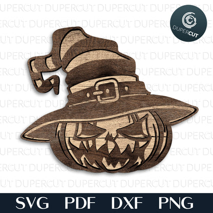 Halloween pumpkin in witch hat dual-layer cutting files - SVG PDF DXF vector template for laser machines, Glowforge, Cricut, Silhouette, CNC Plasma