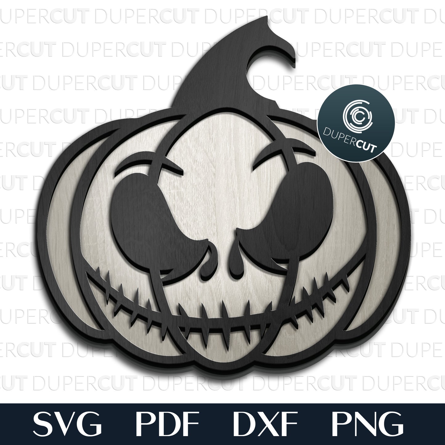 Jack Skellington face pumpkin Halloween decoration - SVG PNG DXF vector laser cutting files for Cricut, Glowforge, Silhouette, CNC plasma machines by DuperCut