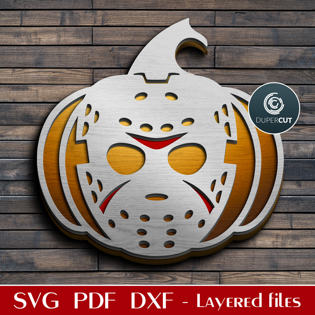 Jason hockey mask pumpkin Halloween decoration - SVG PNG DXF vector laser cutting files for Cricut, Glowforge, Silhouette, CNC plasma machines by DuperCut