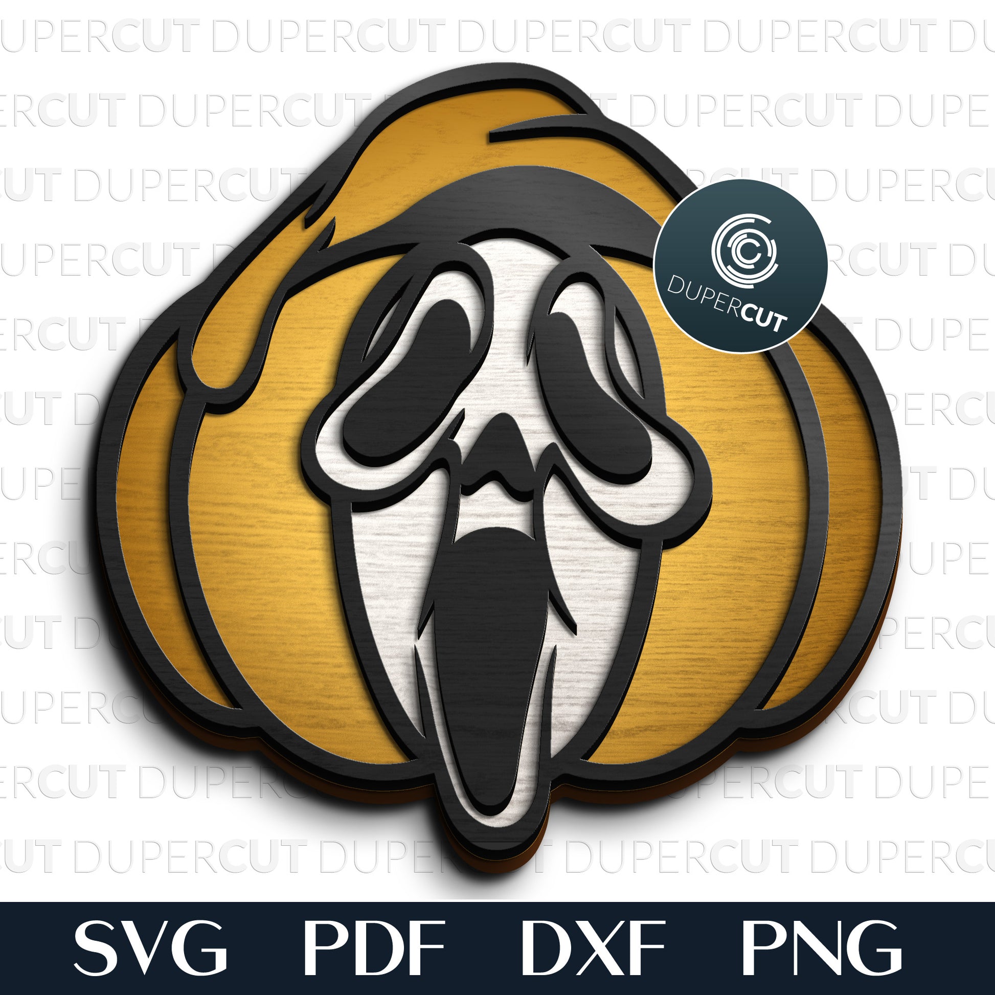 Scream mask pumpkin Halloween decoration - SVG PNG DXF vector laser cutting files for Cricut, Glowforge, Silhouette, CNC plasma machines by DuperCut