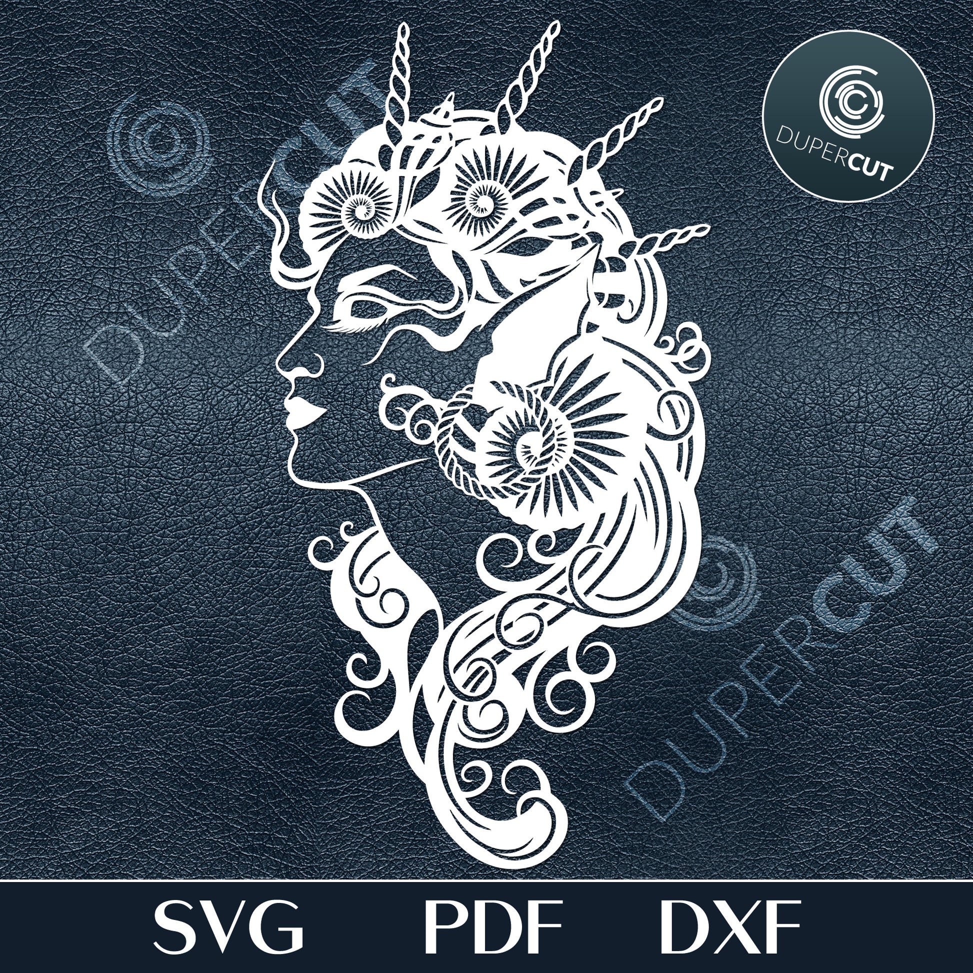 Mermaid woman with seashells, hand drawing tattoo style art. SVG PNG DXF cutting files for Cricut, Silhouette, Glowforge, print on demand, sublimation templates