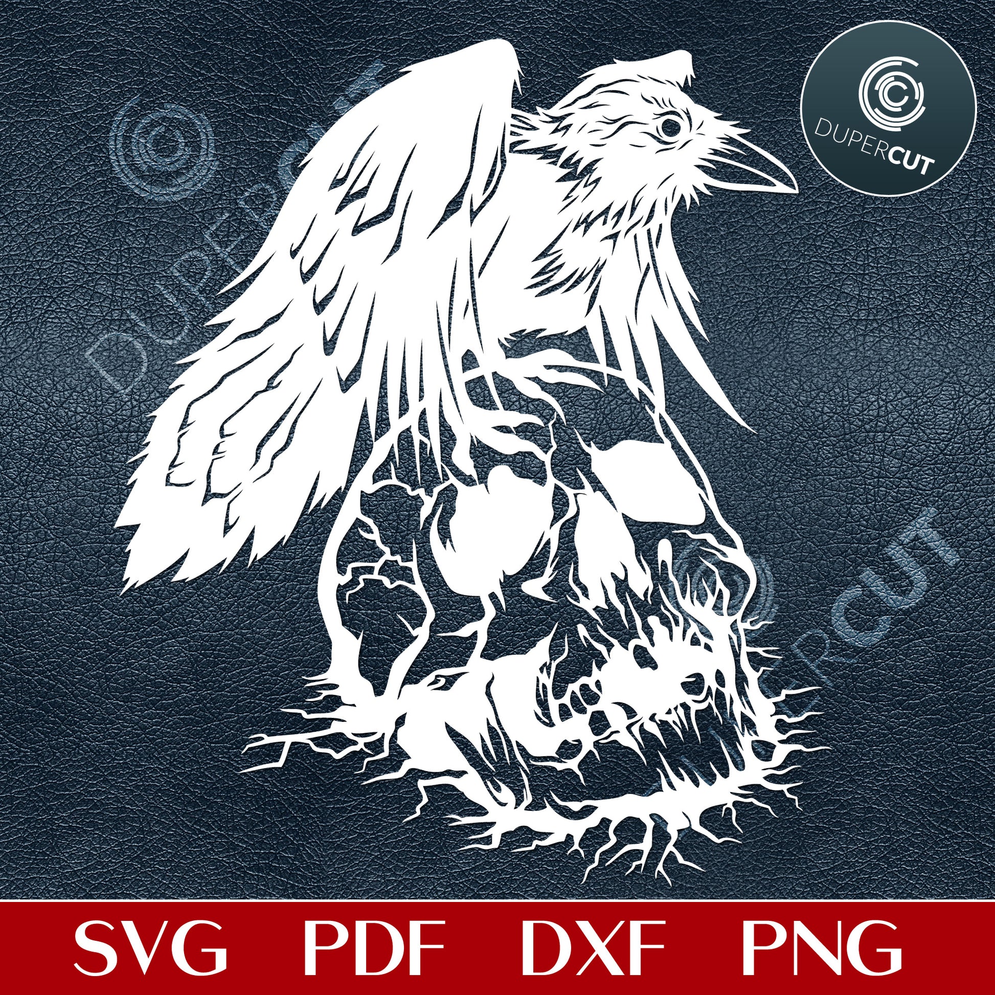 Raven with Skull, Paper Cutting Template, steampunk skull SVG PNG DXF cutting files for Cricut, Glowforge, Silhouette cameo, laser engraving