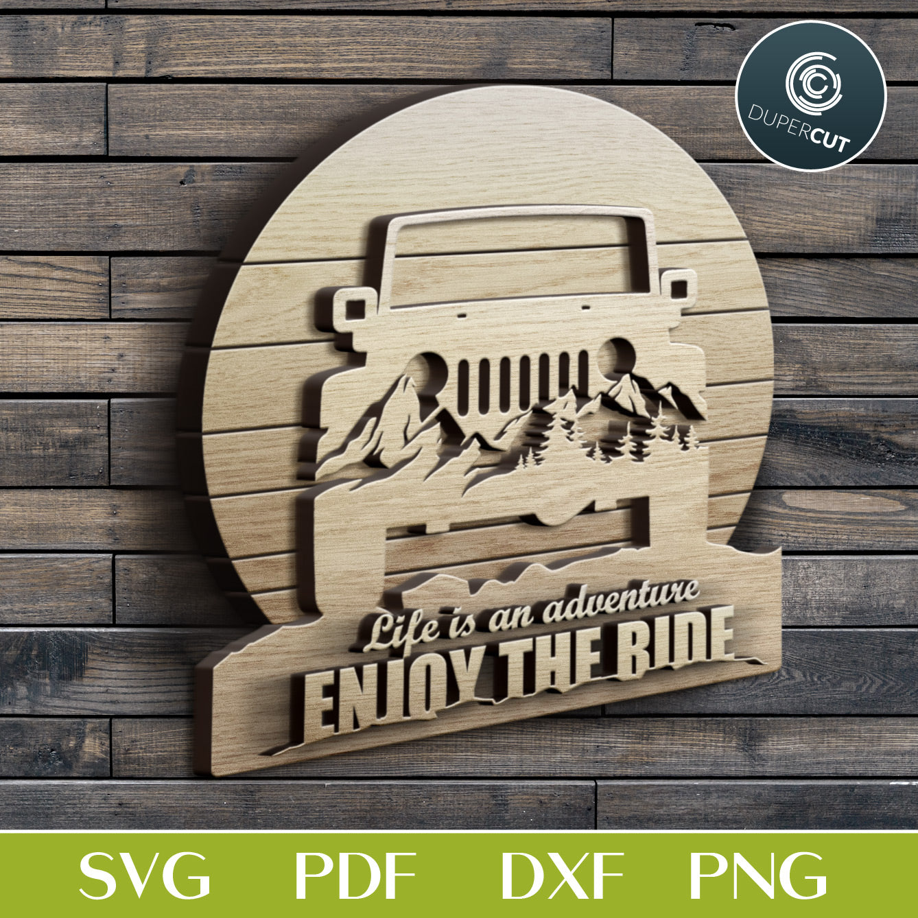 Jeep SUV custom text sign - layered files for laser cutting, printing, sublimation. Use with Glowforge, Cricut, Silhouette Cameo, CNC machines