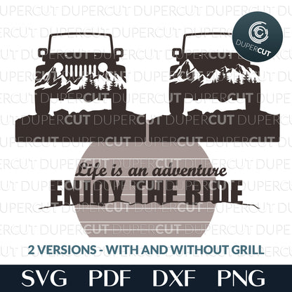 Adventure wilderness Jeep sign - layered files for laser cutting, printing, sublimation. Use with Glowforge, Cricut, Silhouette Cameo, CNC machines