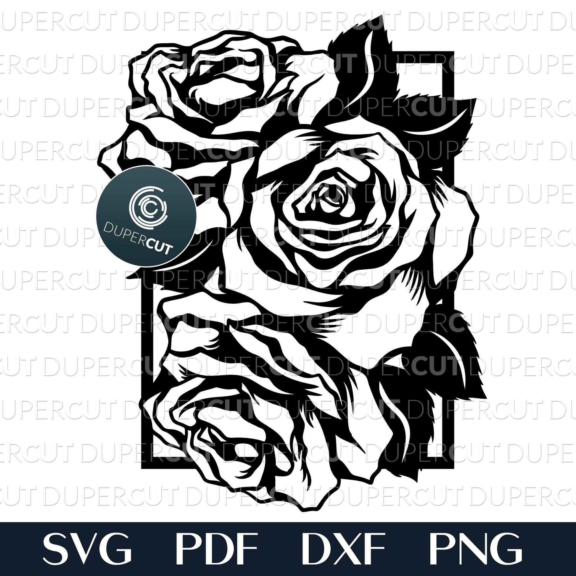 Bouquet of roses line art tattoo design. SVG PNG DXF cutting files for Glowforge, Cricut, Silhouette cameo, laser engraving, scroll saw pattern, CNC machine