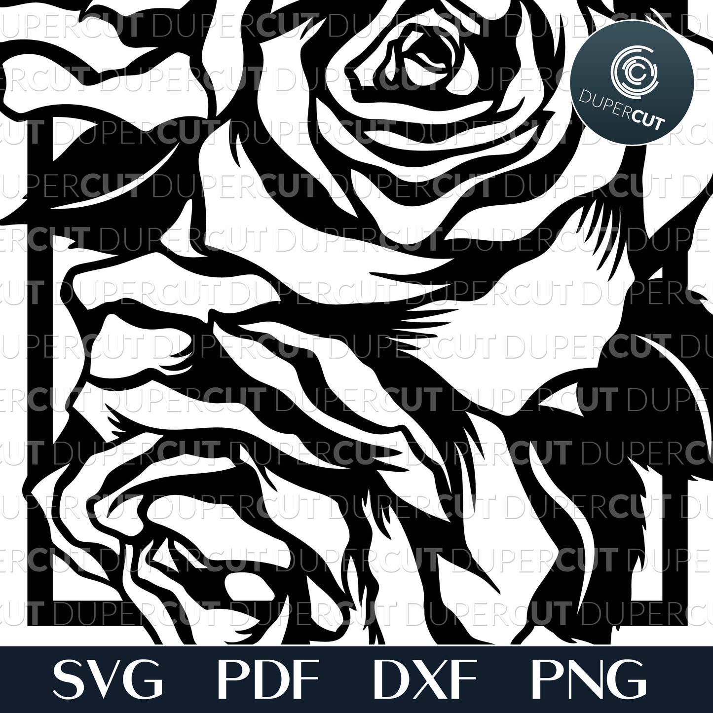 Bouquet of roses silhouette tattoo design by DuperCut. SVG PNG DXF cutting files for Glowforge, Cricut, Silhouette cameo, laser engraving.