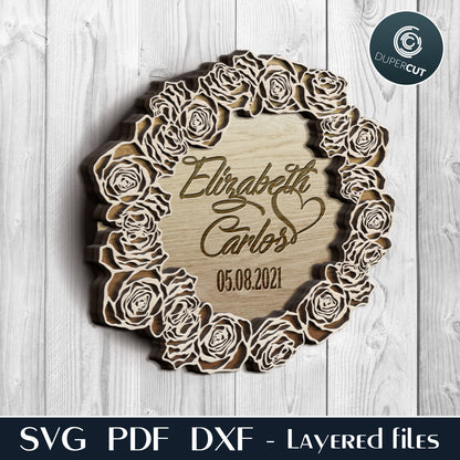 Engrave custom personalized text - floral frame  layered files - SVG PDF DXF template for laser cutting and engraving, Glowforge, Cricut, Silhouette Cameo, CNC plasma machines