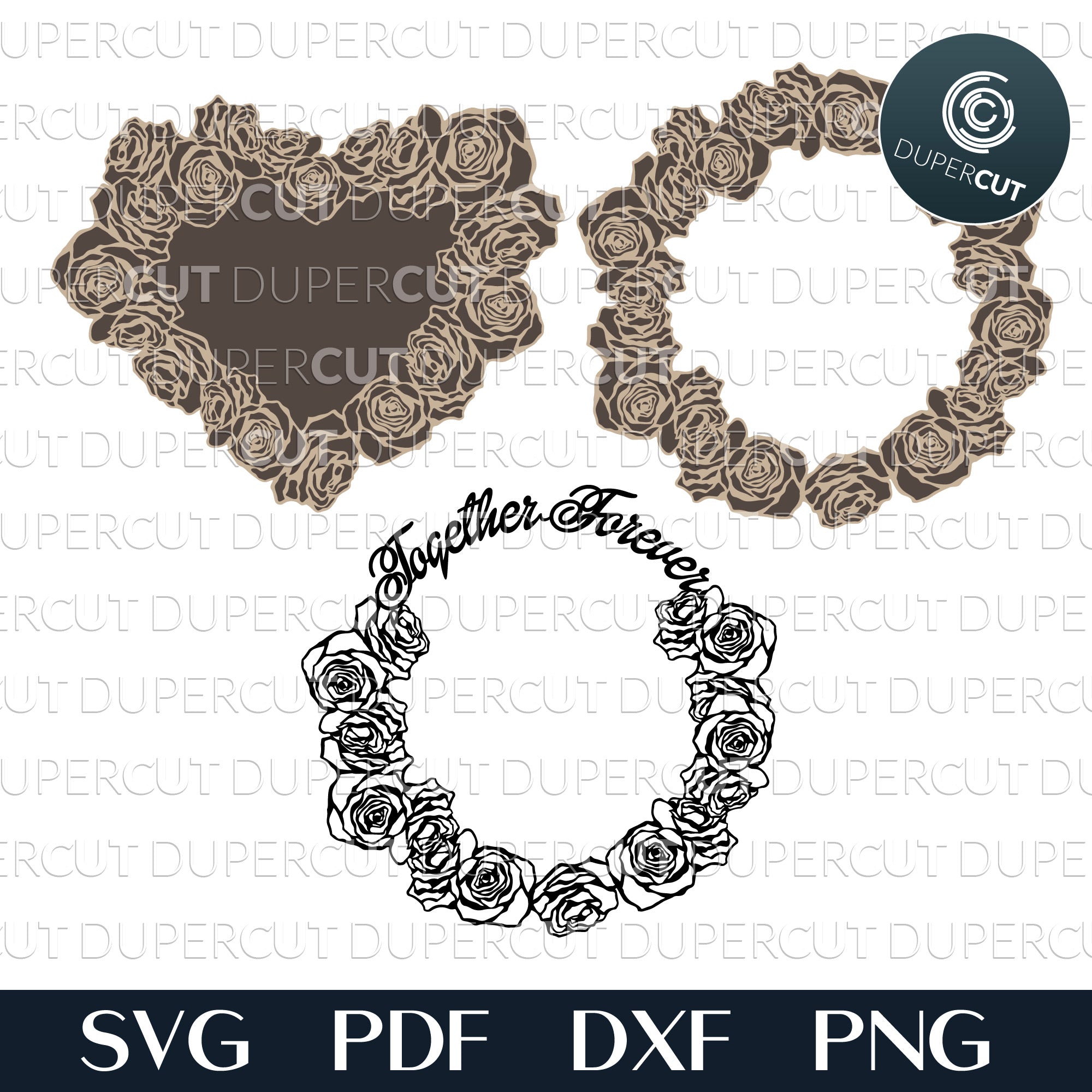 Three Roses Together Svg ROSE WREATH BUNDLE - 3 designs - SVG / PDF / DXF – DuperCut