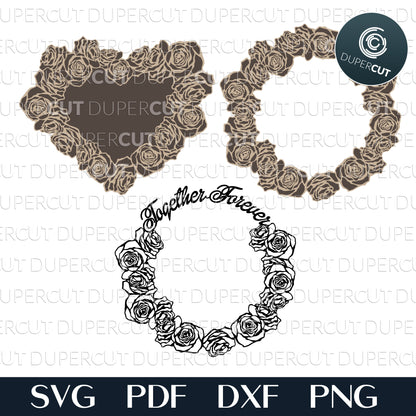 Wedding decoration floral wreath layered files - SVG PDF DXF template for laser cutting and engraving, Glowforge, Cricut, Silhouette Cameo, CNC plasma machines
