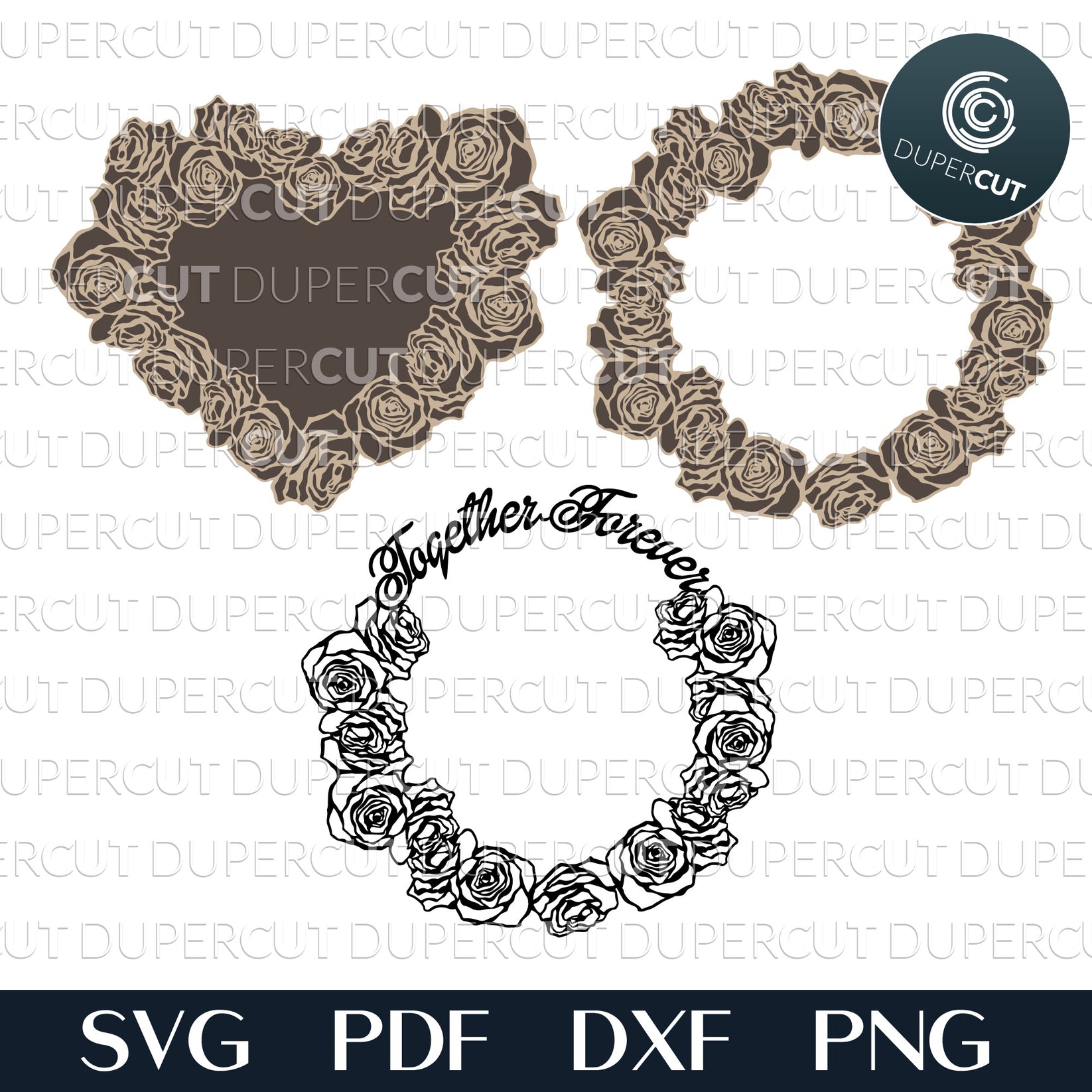 ROSE WREATH BUNDLE - 3 designs - SVG / PDF / DXF – DuperCut