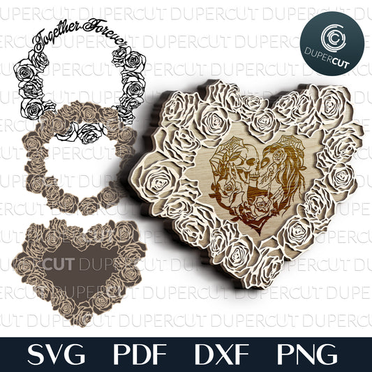 Roses frame layered files - SVG PDF DXF template for laser cutting and engraving, Glowforge, Cricut, Silhouette Cameo, CNC plasma machines