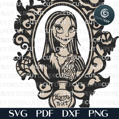 Sally portrait Nightmare Before Christmas - SVG PNG DXF layered cutting files for Glowforge, Cricut, Silhouette, CNC plasma laser machines by DuperCut