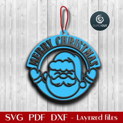 Santa Christmas ornament for beginners - SVG DXF layered vector cutting files for Glowforge, Cricut, Silhouette, CNC plasma by DuperCut