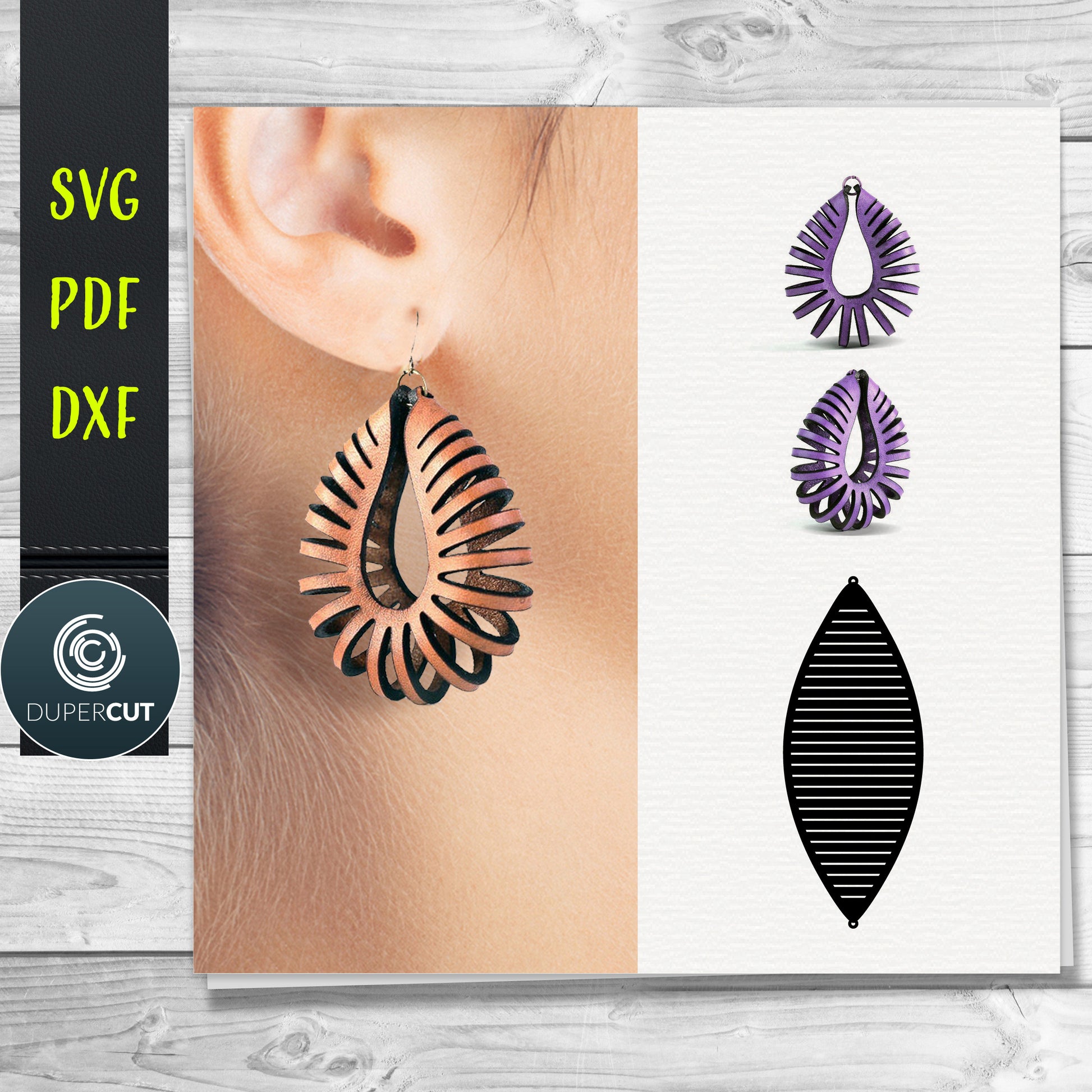 DIY Sculpted Leather Earrings SVG PDF DXF vector files. Jewellery making template for laser and cutting machines - Glowforge, Cricut, Silhouette Cameo.