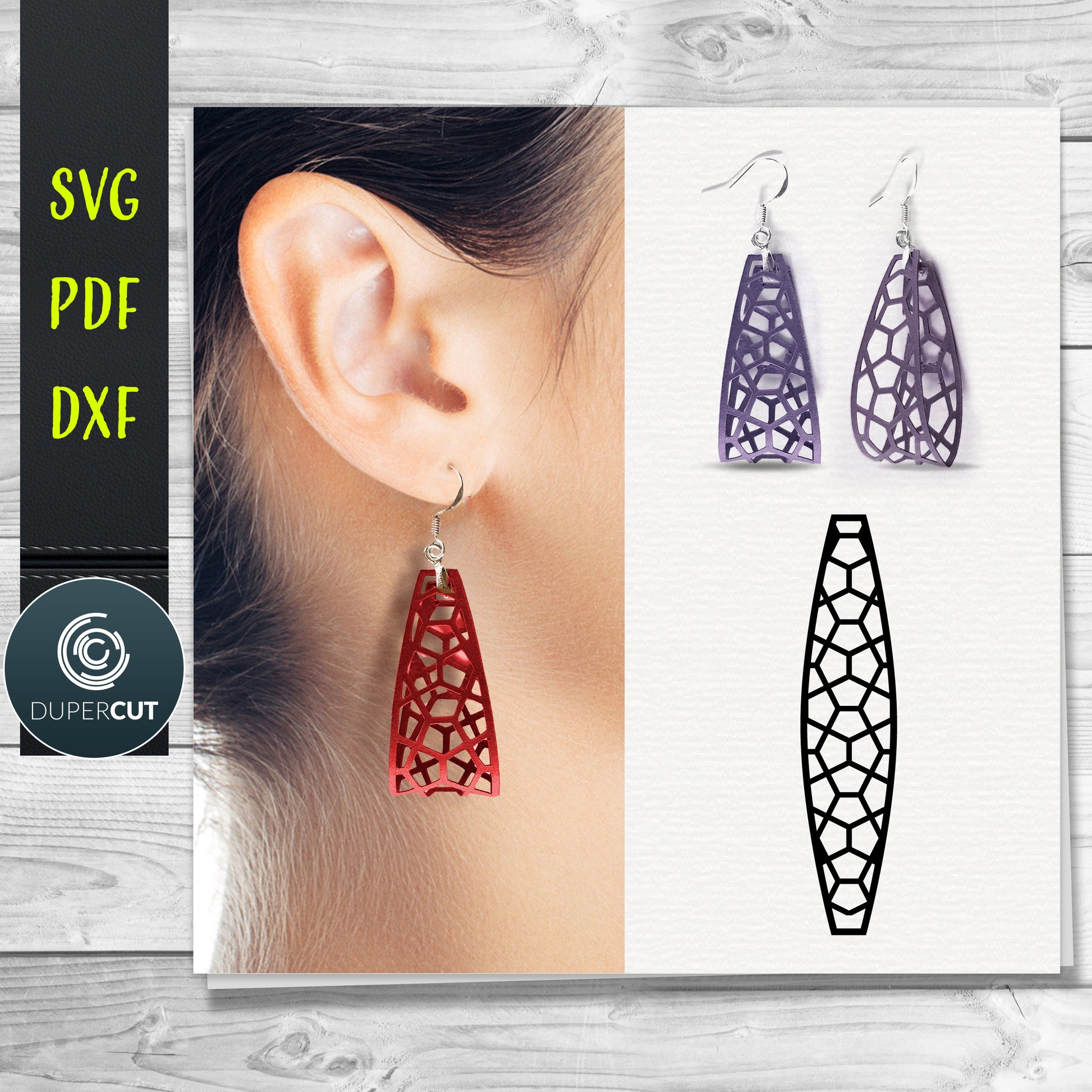 DIY 3D Sculpted Geometric Leather Earrings SVG PDF DXF vector files. Jewellery making template for laser and cutting machines - Glowforge, Cricut, Silhouette Cameo.