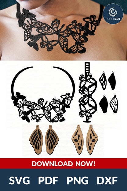 DIY Leather jewellery set, layered earrings SVG PDF DXF vector files. Jewellery making template for laser and cutting machines - Glowforge, Cricut, Silhouette Cameo.