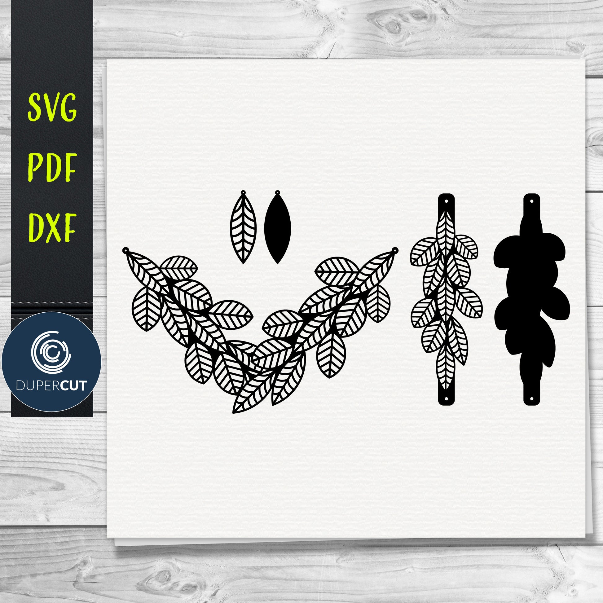 Floral leaves DIY leather layered bracelet.  SVG PDF DXF vector files. Jewellery making template for laser and cutting machines - Glowforge, Cricut, Silhouette Cameo.
