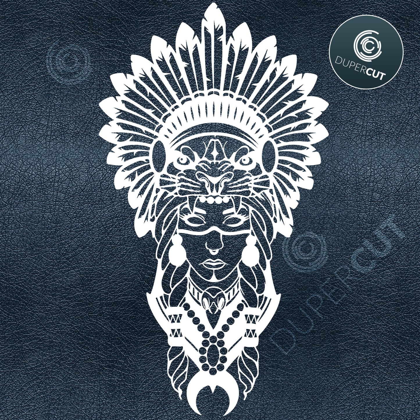 Shaman girl with Native American headdress. SVG PNG DXF cutting files for Cricut, Silhouette, Glowforge, print on demand, sublimation templates