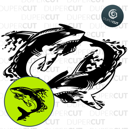 Paper cutting template - swimming sharks