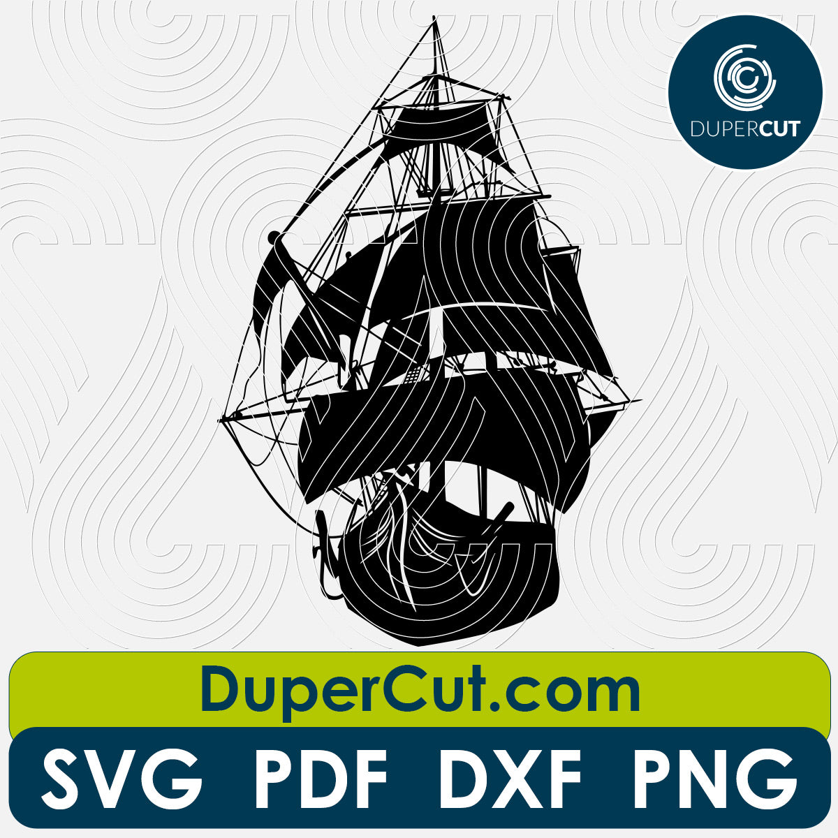 Pirate ship boat silhouette printable clipart. SVG PNG DXF cutting files for Cricut, Silhouette, Glowforge, print on demand, sublimation templates