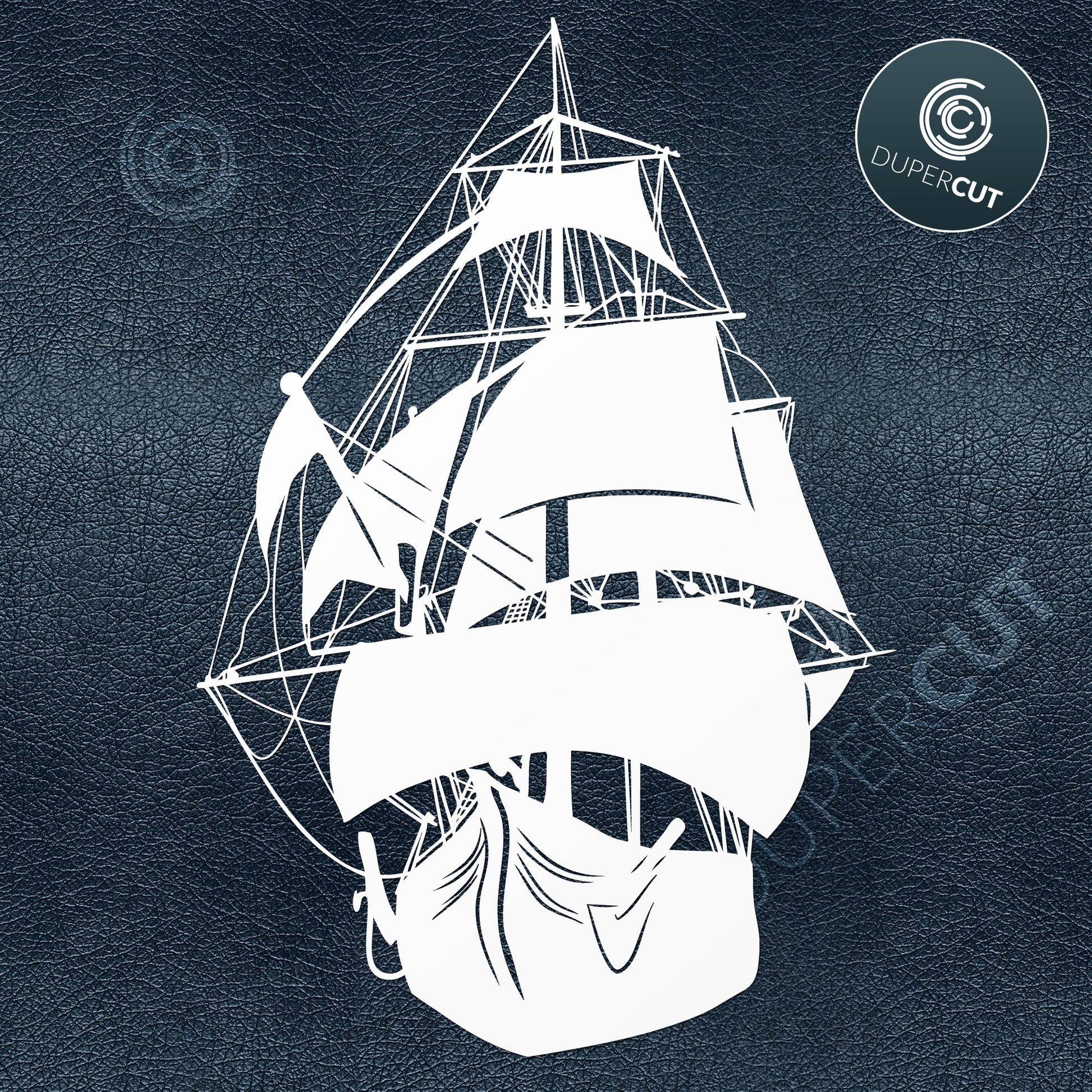 Detailed ship silhouette, line art illustration. SVG PNG DXF cutting files for Cricut, Silhouette, Glowforge, print on demand, sublimation templates