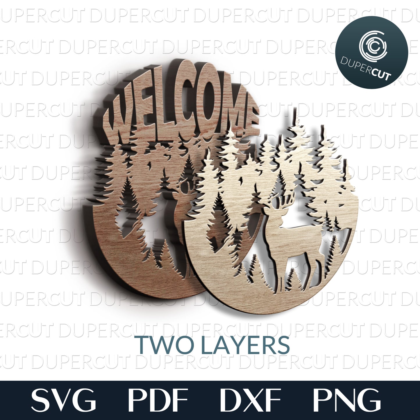 Wilderness scene deer forest. Dual layer files. SVG PDF DXF cutting template for laser cutting, engraving, Glowforge, Cricut, Silhouette, CNC plasma