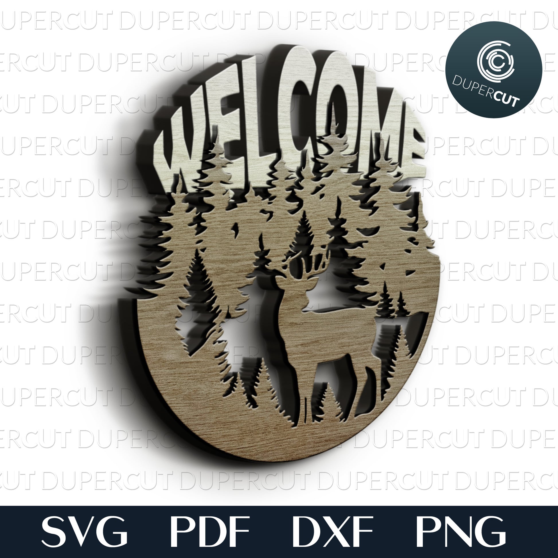 Wilderness scene deer Dual layer files. SVG PDF DXF cutting template for laser cutting, engraving, Glowforge, Cricut, Silhouette, CNC plasma