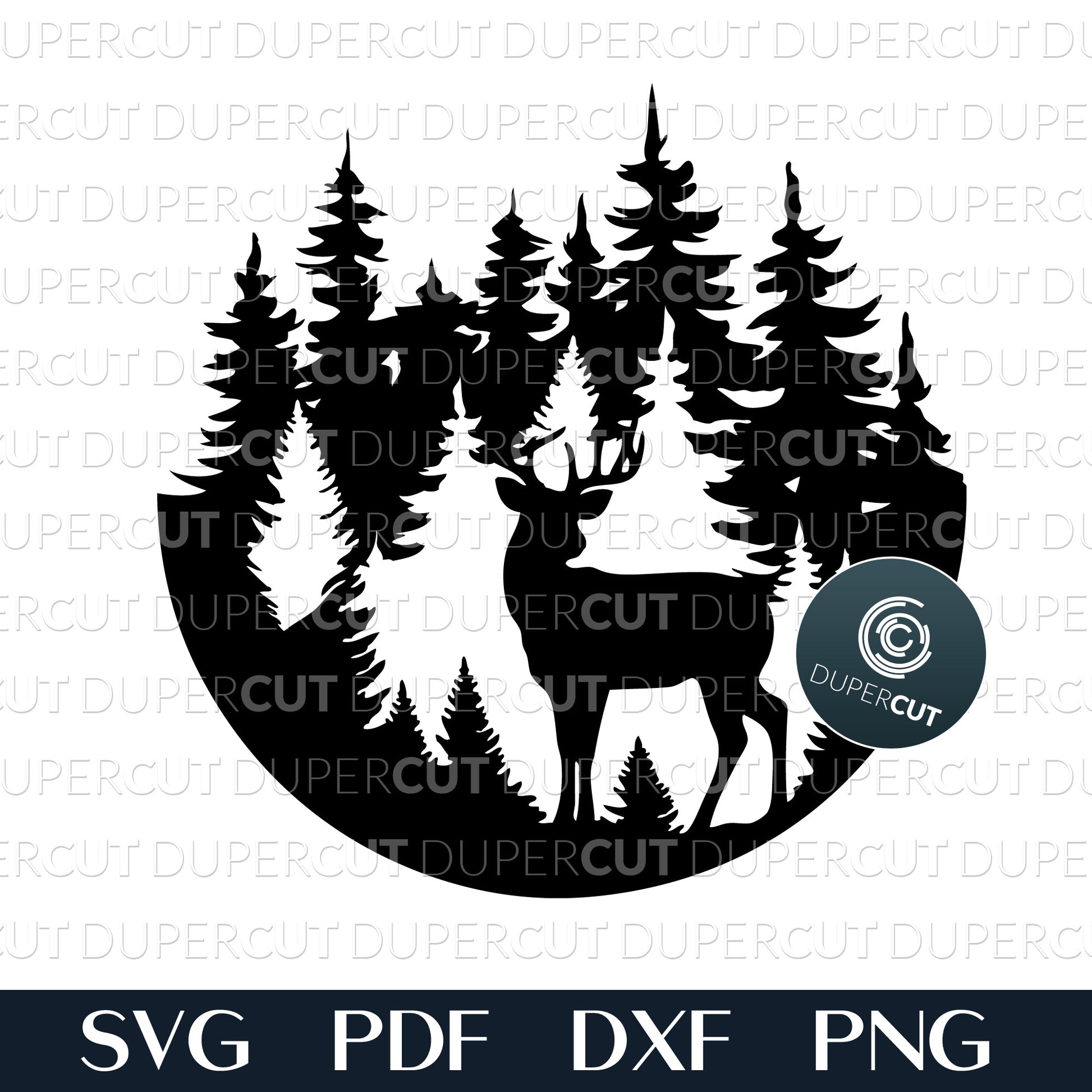 Deer woods scene welcome sign layered files. SVG PDF DXF cutting template for laser cutting, engraving, Glowforge, Cricut, Silhouette, CNC plasma