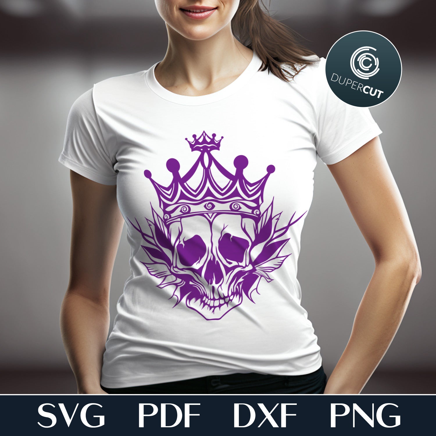 Skull king with crown, steampunk gothic design for sublimation, t-shirts, tumblers, mugs, stickers  - SVG DXF PNG vector files for Glowforge, Cricut, silhouette Cameo, CNC plasma machines by www.DuperCut.com