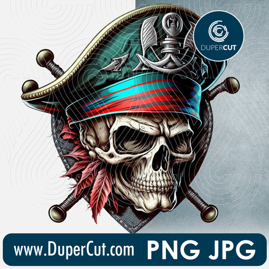Sailor pirate skull - full color files for sublimation, print on demand, high resolution PNG JPG template transparent background by www.dupercut.com