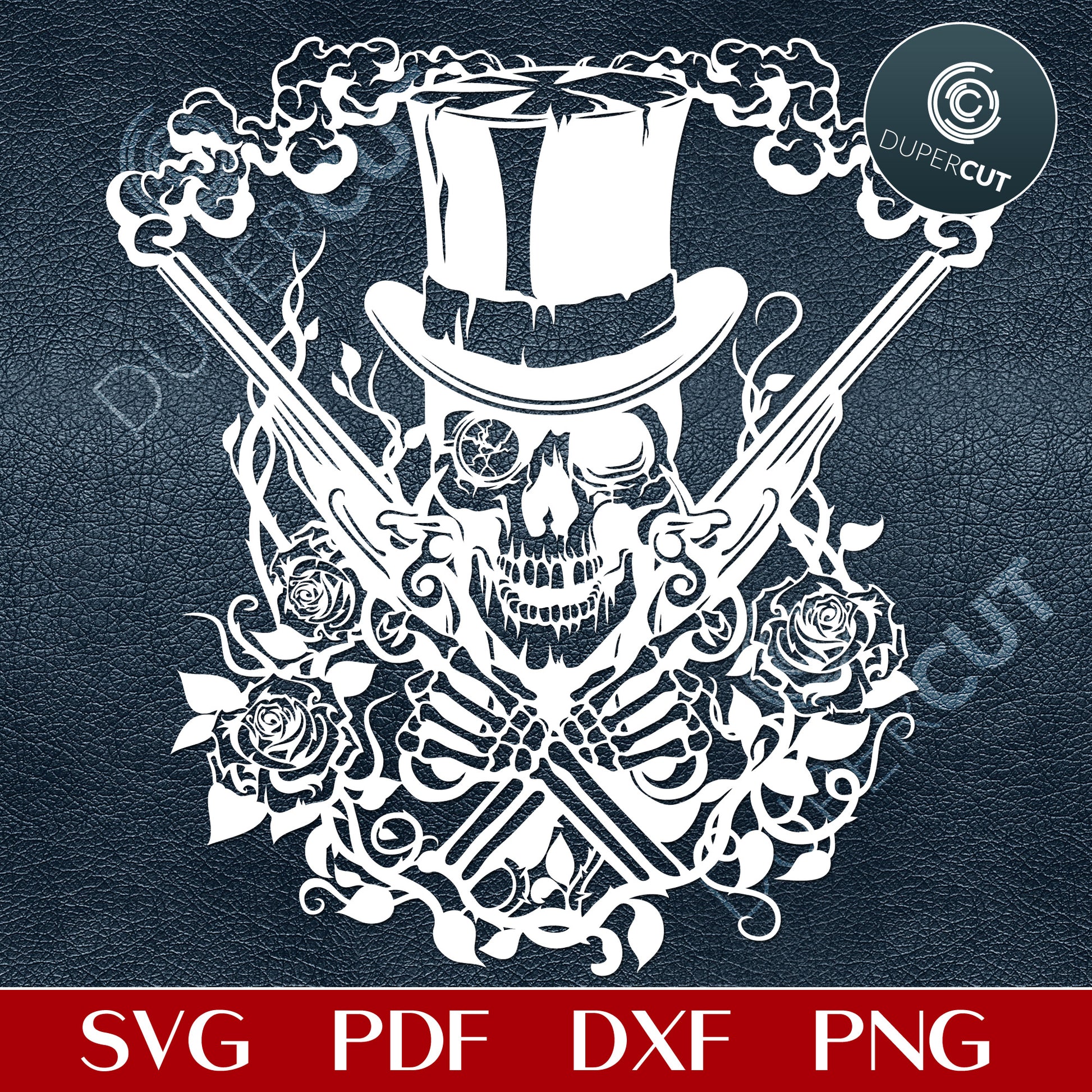 Skull and roses, hands crossed. Papercutting template for commercial use. SVG PNG JPG files for Silhouette Cameo, Cricut, Glowforge, DXF for CNC, laser cutting, print on demand