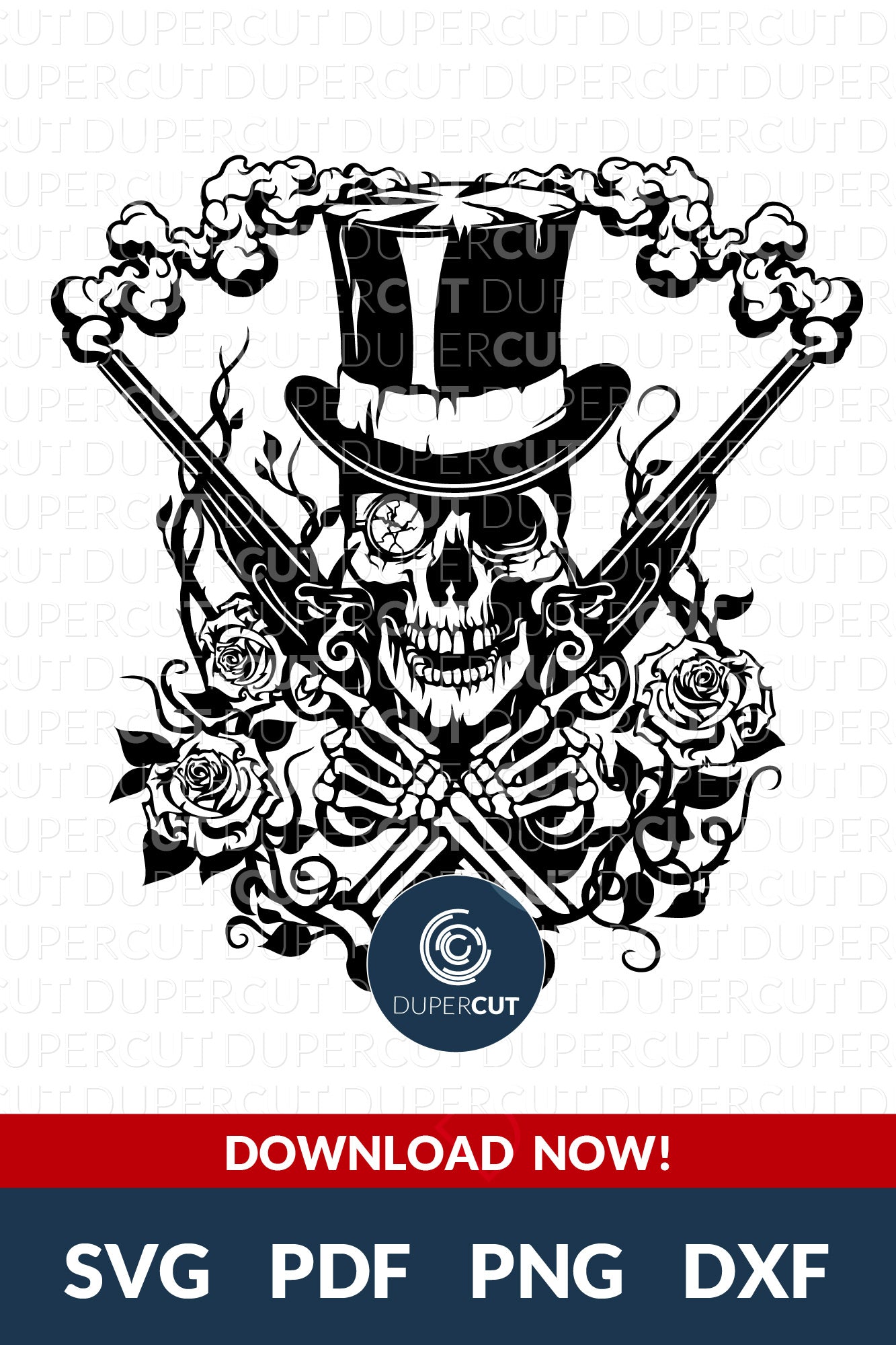 SKULL WITH PISTOLS - SVG / PNG / DXF / PDF – DuperCut skull-with-pistols-svg-png-dxf-pdf-dupercut