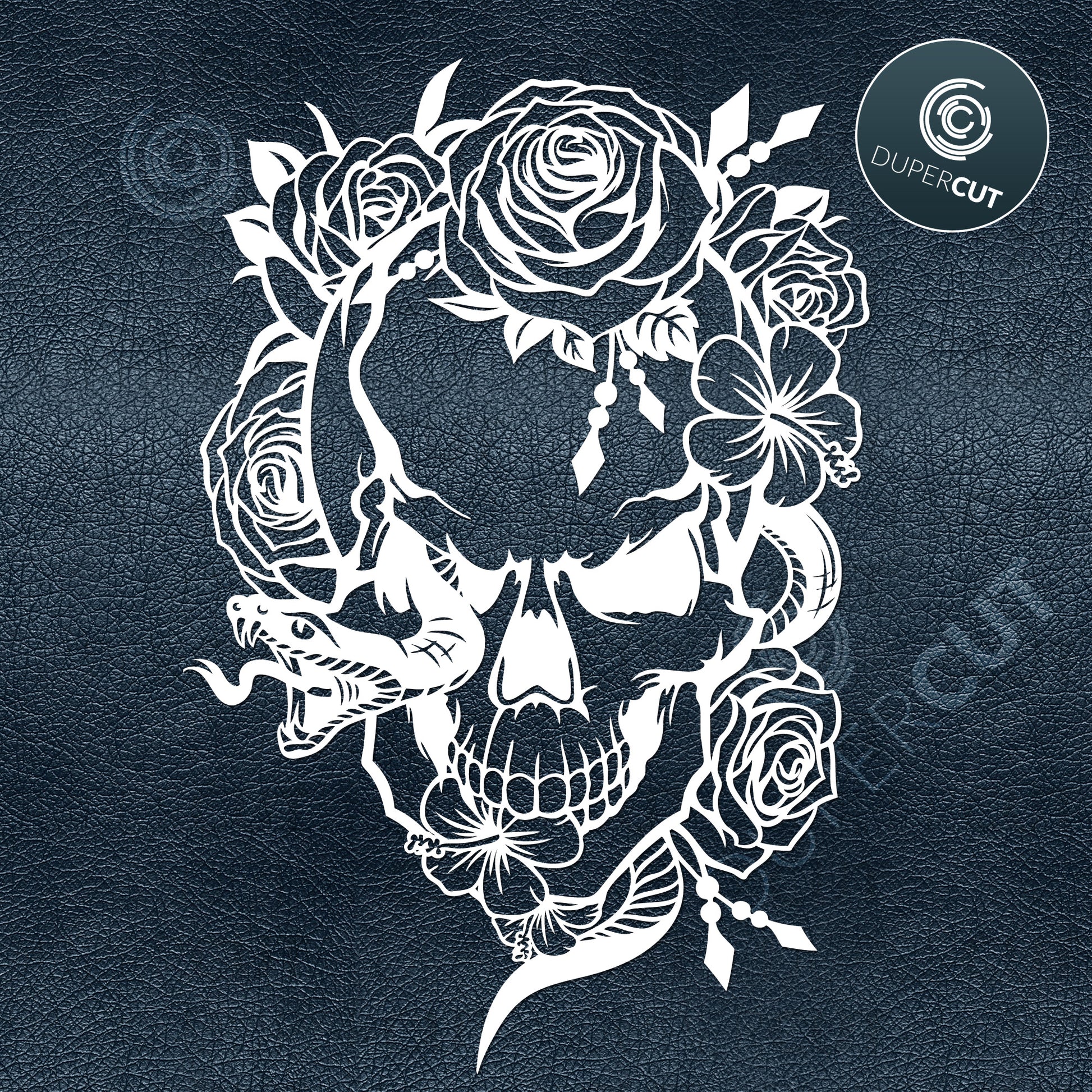 Skull and roses vector digital illustration. SVG PNG DXF cutting files for Cricut, Silhouette, Glowforge, print on demand, sublimation templates