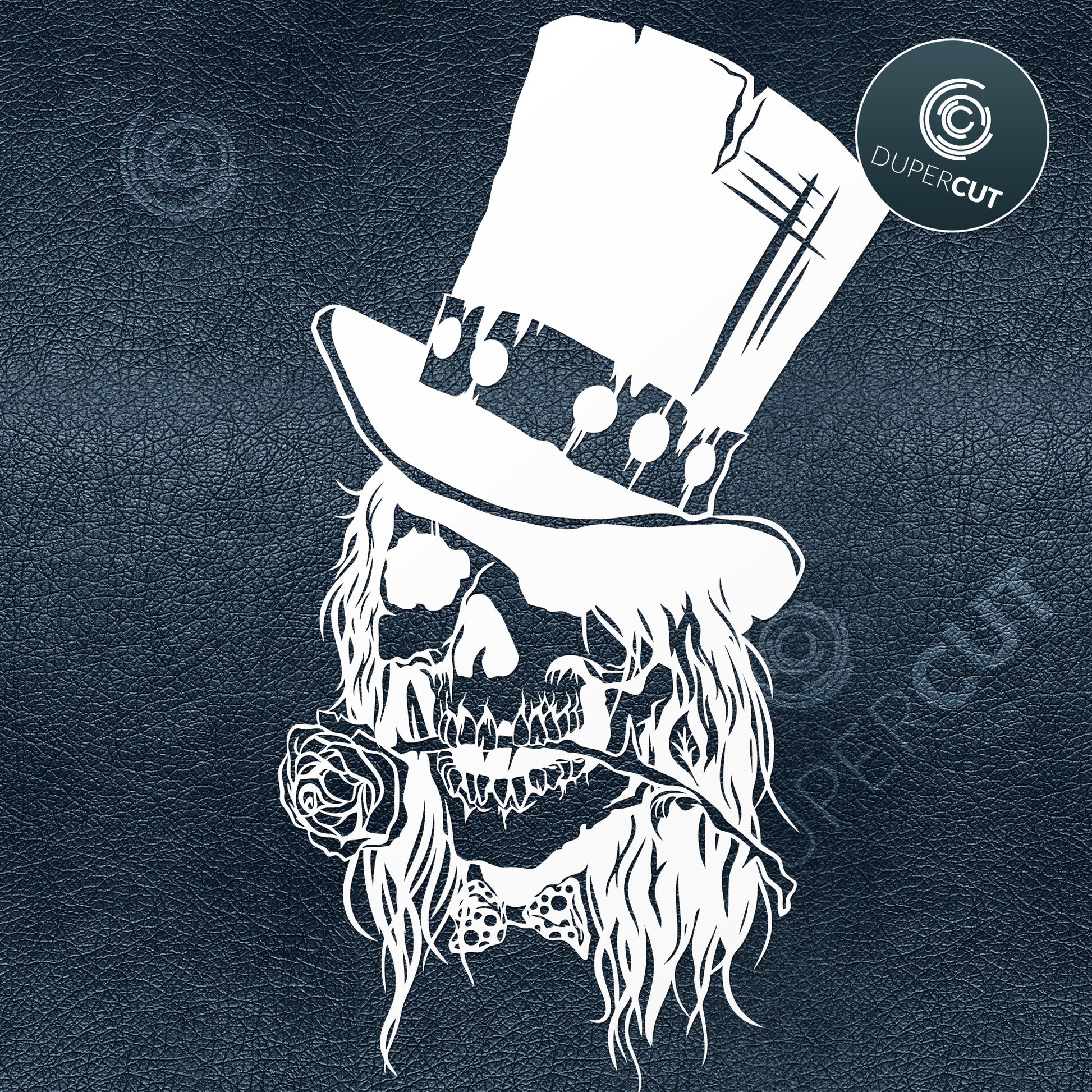 Top hat skull, Slash Guns'n'Roses. SVG PNG DXF cutting files for Cricut, Silhouette, Glowforge, print on demand, sublimation templates
