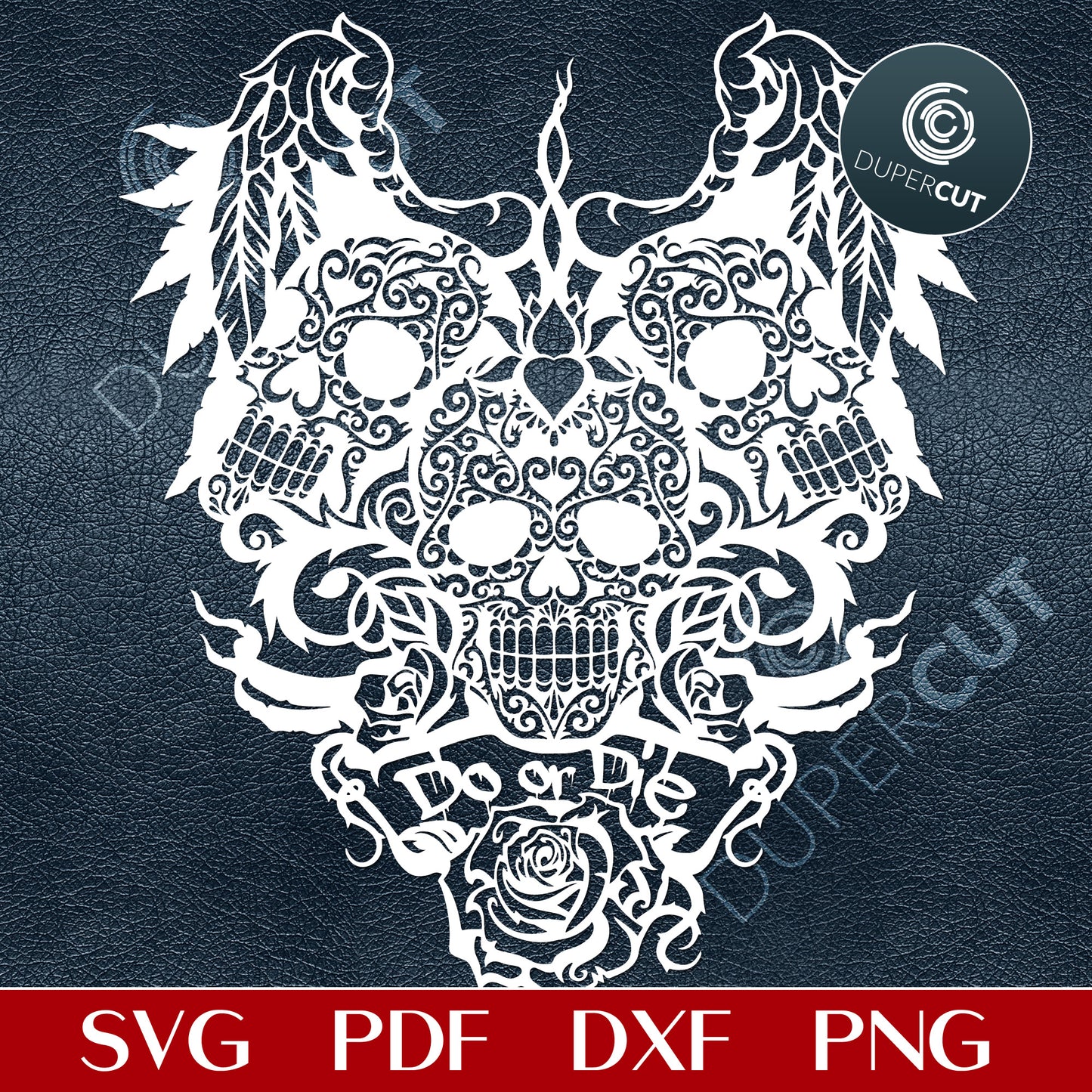 Winged skulls steampunk line art design. SVG PNG DXF cutting files for Glowforge, Cricut, Silhouette cameo, laser engraving.