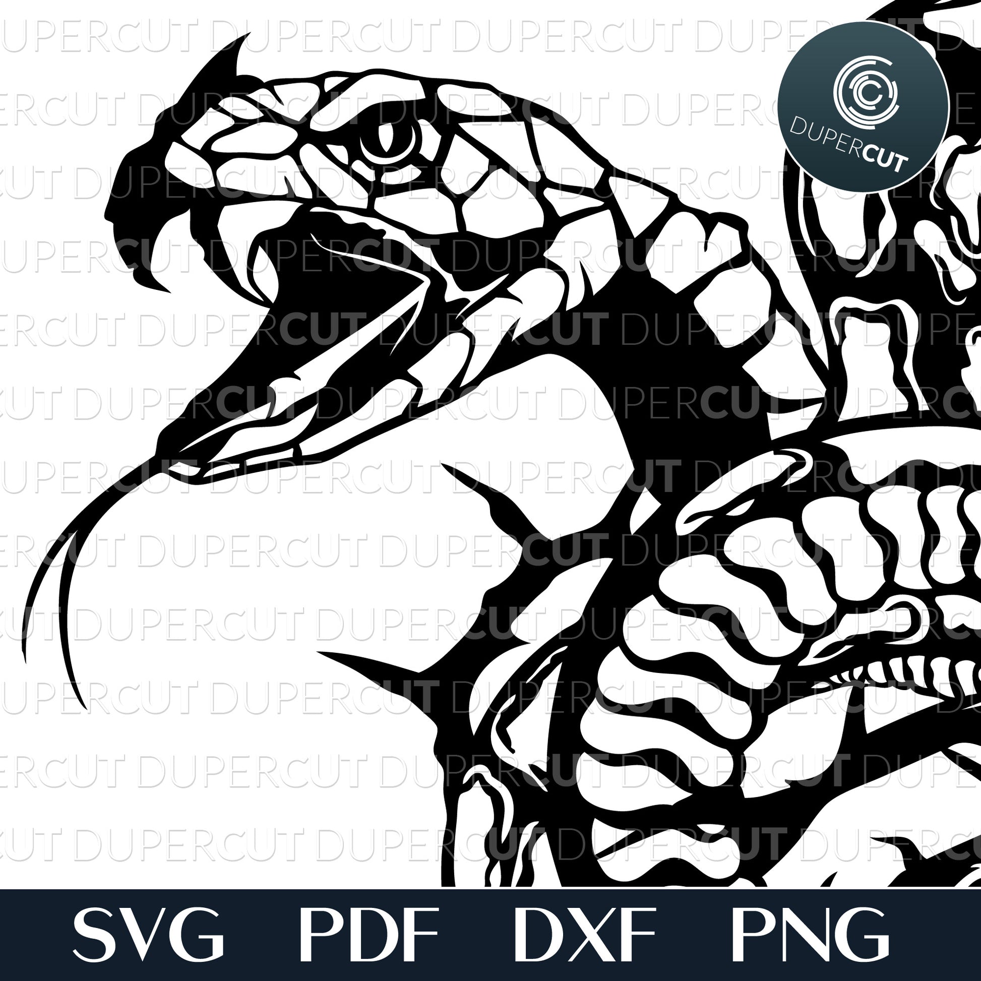 Steampunk snake. Line art tattoo. Paper cutting template for commercial use. SVG files for Silhouette Cameo, Cricut, Glowforge, DXF for CNC, laser cutting, print on demand