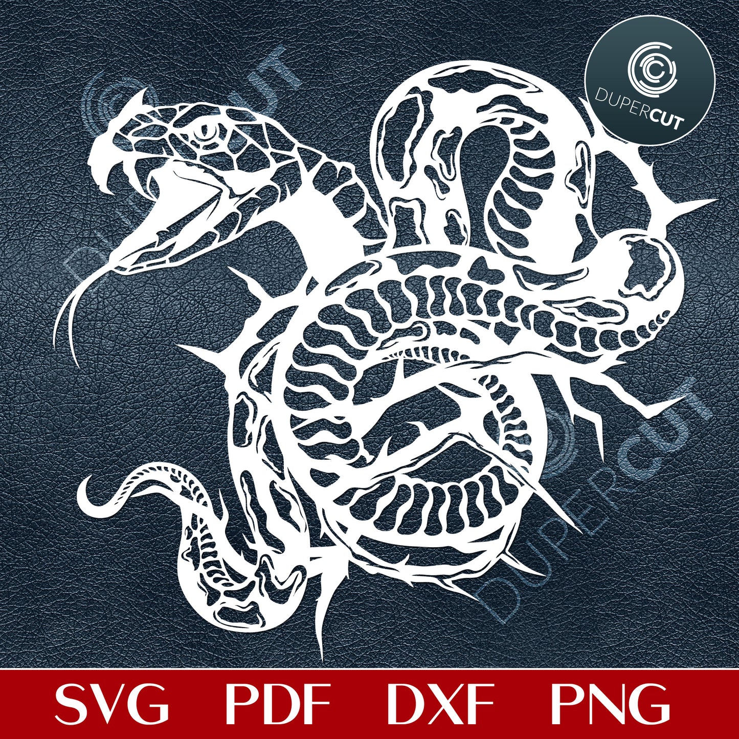 Gothic snake anaconda. Line art tattoo. Papercutting template for commercial use. SVG PNG PDF vector files for Silhouette Cameo, Cricut, Glowforge, DXF for CNC, laser cutting, print on demand