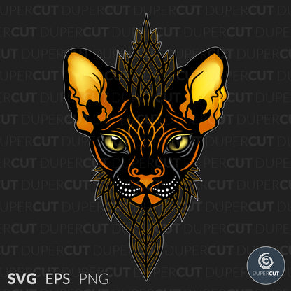 Sphynx Cat Orange - EPS, SVG, PNG files. Vector Colour illustration for print on demand, sublimation, custom t-shirts, hoodies, tumblers.