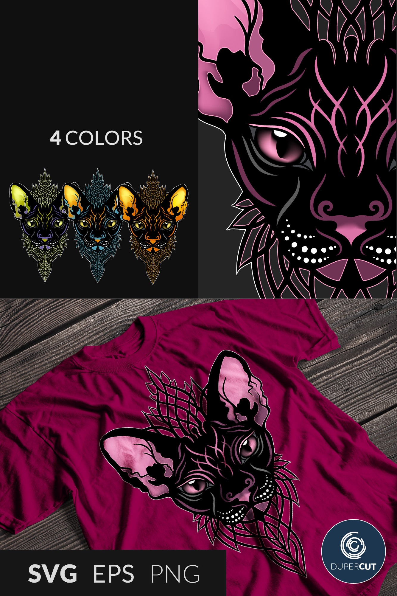 SphynxCat-pink1.jpg  2000 × 2000px  Sphynx Cat - Amazon Merch template, custom apparel design, commercial license - EPS, SVG, PNG files. Vector Colour illustration for print on demand, sublimation, custom t-shirts, hoodies, tumblers.