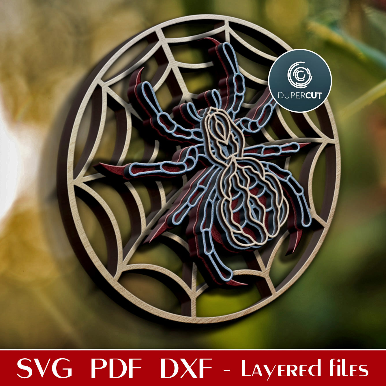 Spider - multi-layer cut files for wall decoration - SVG PDF DXF vector template for Glowforge, Cricut, Silhouette Cameo, laser cutting machines
