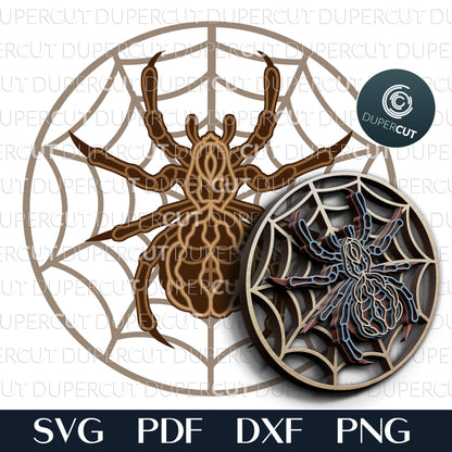 Spider on a web - layered files - SVG PDF DXF vector template for Glowforge, Cricut, Silhouette Cameo, laser cutting machines